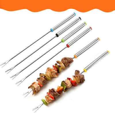 

Gobestart Skewers Stainless Steel BBQ Barbecue Skewers Reusable BBQ Sticks Set of 6