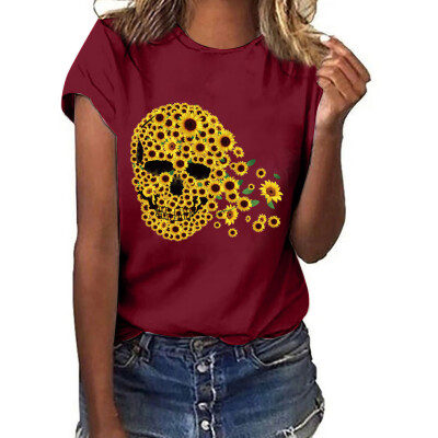 

Starmoon Women Plus Size Print Funny Sunflower Short Sleeved T-shirt Blouse Tops