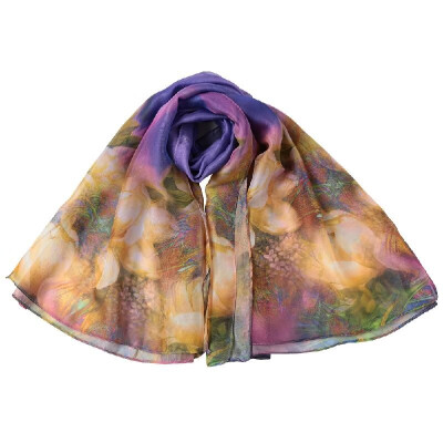 

New Women Chiffon Scarf Contrast Floral Print Double Layer Pearl Long Shawl Elegant Scarf Beach Cover