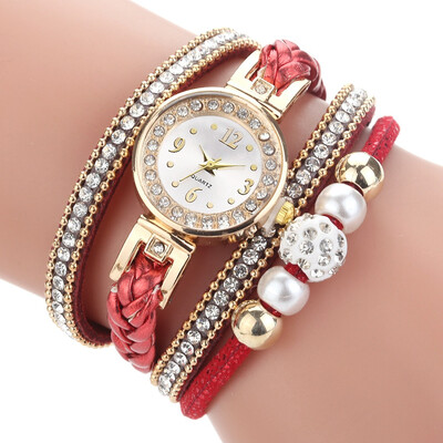 

Fashion ladies circle bracelet watch exquisite diamond pearl fashion compact braided rope watch