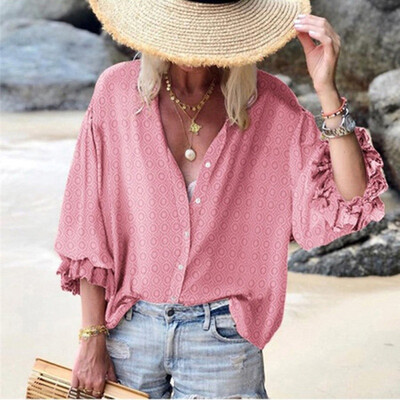 

Women Autumn V Collar Loose Long Sleeve Blouse Casual T-Shirt Tops