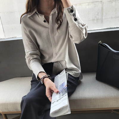 

Summer Solid Color Casual Shirt Loose Single-breasted Long Sleeve Lapel Blouse Loose Tops solid color for female