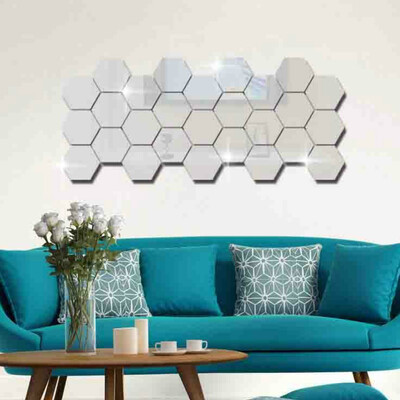 

12 PcsSet Hexagon Mirror DIY Art Wall Home Decor Living Room Mirrored Decorative Sticker