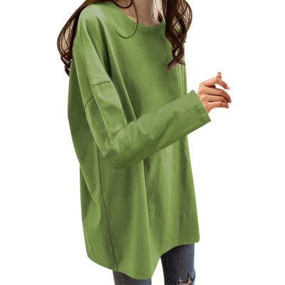 

Women Autumn Winter Loose Round Collar Tops T-Shirts Summer Solid Color Loose Long Sleeve Casual Simple Wild T-Shirt