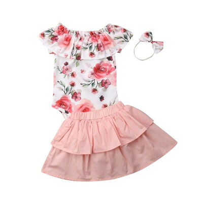 

Newborn Baby Girl Floral Off Shoulder Romper Skirt Dress Outfits Clothes Set