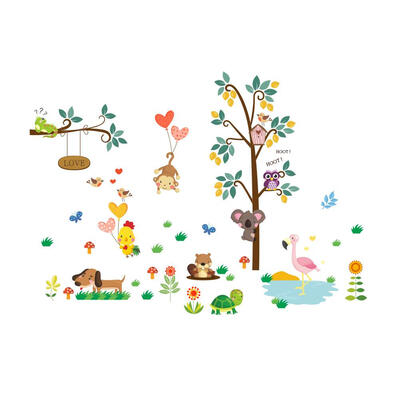 

Animals Tree Kids Room Kindergarten Layout Decor Wall Stickers Decal