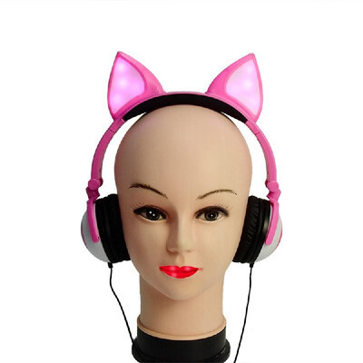 

LX-X109 Foldable Fox Ear Headphones Flashing LED Lights for PC Laptop 35mm AUX Over-ear Headset Adjustable Headband Kids Earphone