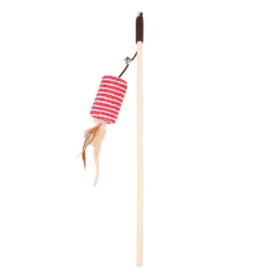 

Funny Sisal Cylinder Feather Cat Stick Teaser Wand Playing Rod Toys wBell