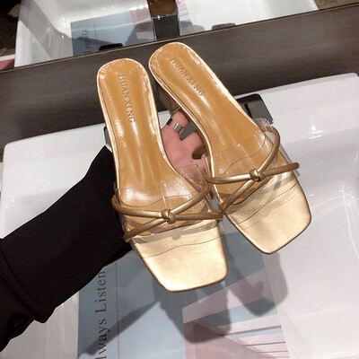 

INS Rough-heeled European Station Slippers High-heeled Shoes Roman Sandals Late Evening Shoes Elegant Women