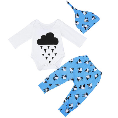 

Newborn Infant Baby Girl Boy Cloud RomperPantsHat Outfits Clothes Set