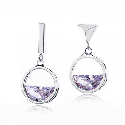 

New Zircon Geometric Earrings Silver Simple Asymmetric Circle Ear Studs Earrings