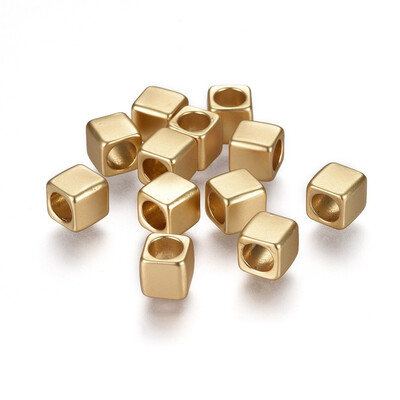 

Alloy European Beads Large Hole Beads Lead Free & Nickel Free & Cadmium Free Cube Real Gold Plated Matte Golden 6x6x6mm