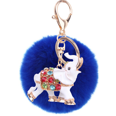 

Soft 8CM Rex Rabbit Hair Ball Diamond Alloy Elephant Keychain Lovers Bags Mobile Phone Accessories