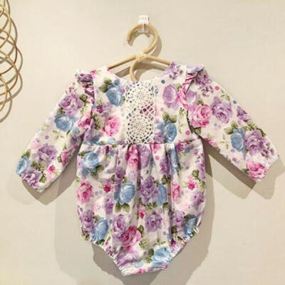 

Infant Baby Girls Flower Long Sleeves Romper Bodysuit Headband Autumn Clothing