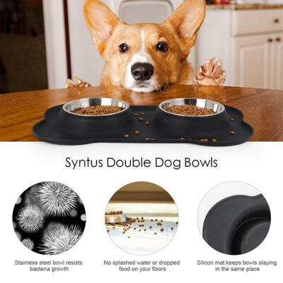 

2 Dog Bowls with Silicone Feeding Mat Holder Pet Bowls Cat Bowls Water Bowls