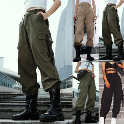 

Women Straight Cargo Pants Ladies Girls Outdoor Sport Army Multi-Pocket Trousers