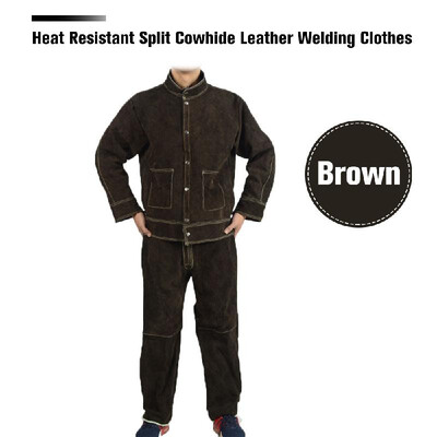 

Heat Resistant Split Cowhide Leather Welding Clothes Long Heavy Duty Welding Suit Wear-resistant Anti-scald Flame Resistant Workin