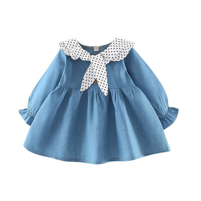 

New Autumn Baby Girl Dress 0-3T Toddler Baby Clothes Children Simple Style Dot Print Girls Imitation Denim Dress Long Sleeve