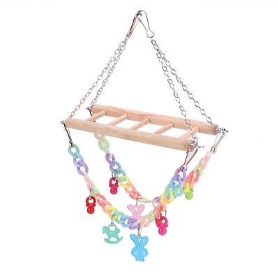 

Greensen 2pcs Wood Ladder Bird Hanging Swing Cage Perches Toys Parrot Biting Chewing Toy Accessory