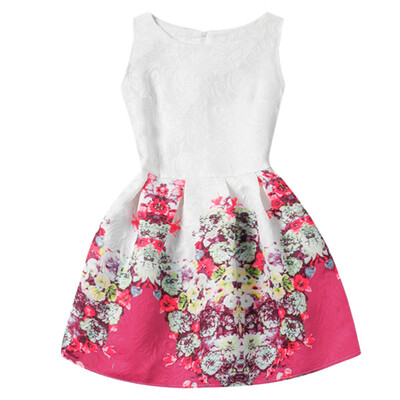 

2016 Summer Style Sleeveless Flower Printed Kids Dresses Girls Clothes