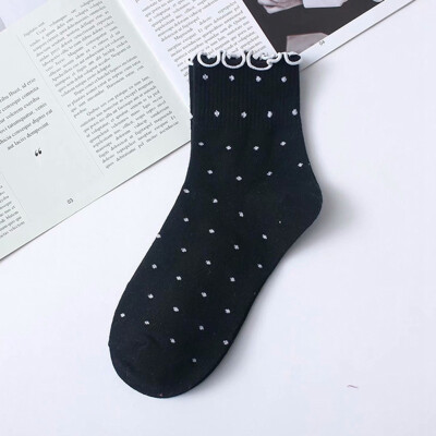 

Women Girl Kawaii Cute Cotton Striped Lace Heart High Socks Hosiery Casual Sock