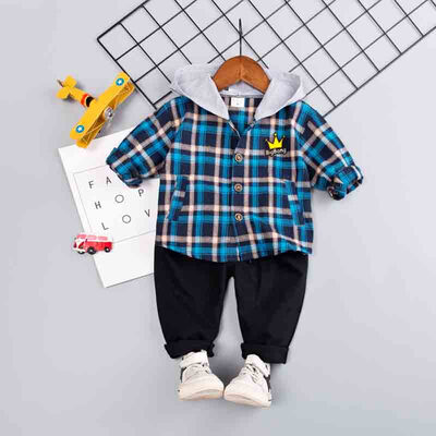 

Toddler Newborn Boy Autumn Outfits Long Sleeve Plaid Print Hoodie Shirt TopTrousers Casual Sets
