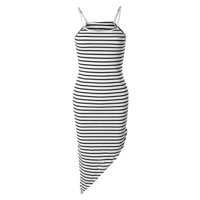 

Stylish Spaghetti Strap Striped Asymmetrical Women\s Dress