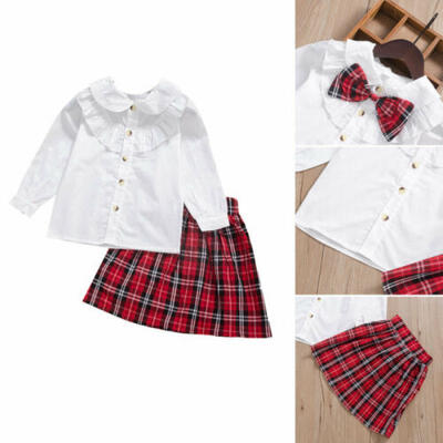 

AU Stock Girl Kid T-shirt Shirt Plaid Skirt Tie Party Clothes Dress Set 1-6Y