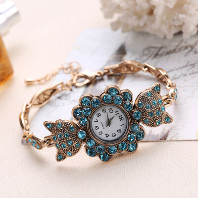 

Creative cloisonne craft cartoon fox dial with solid rhinestone design bronze bracelet watch