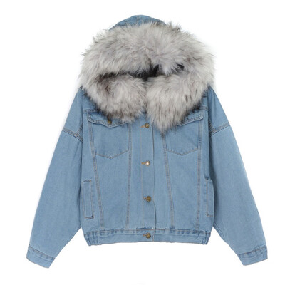 

Roseonmyhand Women Warm Denim Short Coat Collar Jacket Slim Winter Hooded Outwear Coats