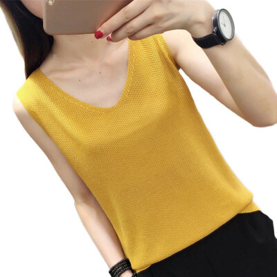 

Womens Fashion V Neck Shirts Sleeveless Solid Knitted Loose Tank Top Fitting Tee Tops