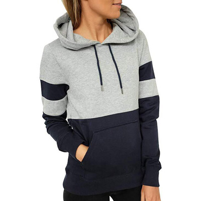 

Women Autumn Sport Leisure Concise All-match Color-blocked Pullover Long Sleeve Hooded Hoodie