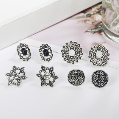 

F1 Vintage Retro Crystal Earrings For Women Boucle Doreille Jewelry Bohemian Stud Earring Set Green Droplets Brincos 5Pairs