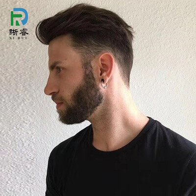 

European virgin human hair toupee for men with Super Swiss lace 10" x 8" Straight hair pieces for men 1b Off black Color