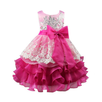 

Girls Embroidery Floral Dress Cute Bowknot Kids Sequin Sleeveless Ball Gown