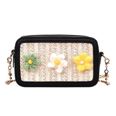 

Flower Decor Shoulder Packs PU Leather Woven Women Chain Crossbody Bags