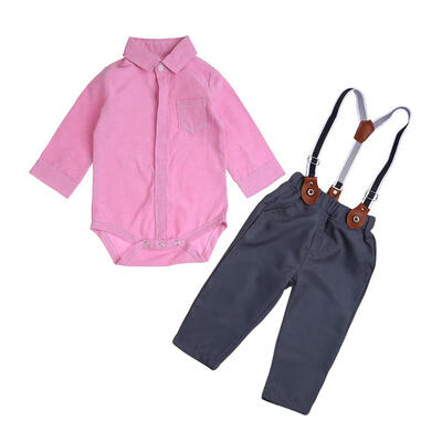 

2pcs Spring Baby Boys Clothes Set Long Sleeve Pocket Solid Romper Overalls