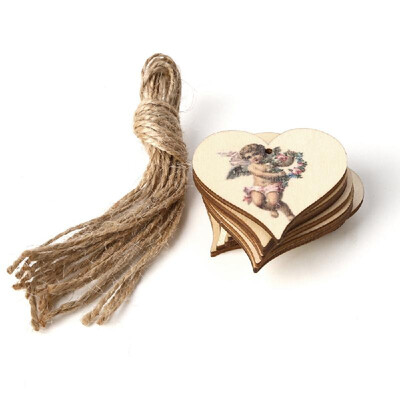 

10pcs Wooden Heart Hanging Plaque DIY Craft Rose Angel Wall Sign Rustic Wood Chips for Wedding Supplies Party Decoration