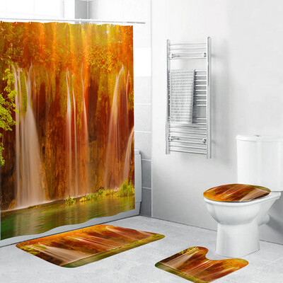 

Gobestart 4PCS Non Slip Toilet Polyester Cover Mat Set Bathroom Shower Curtain