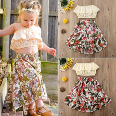 

AU Floral Kids Baby Girl Ruffled Wrapped Chest Party Skirt Dress Outfits Sunsuit