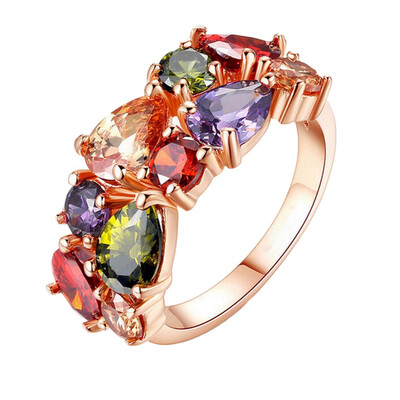 

Gold plated Roman Wedding Pretty Cocktail Cute Designer Rose Gold Multi-color Rings Geometric Crystal Gemstone