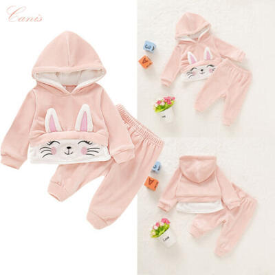 

Newborn Baby Girl Winter Clothes Cute Rabbit Hooded Tops Coat Pants Warm Outfits