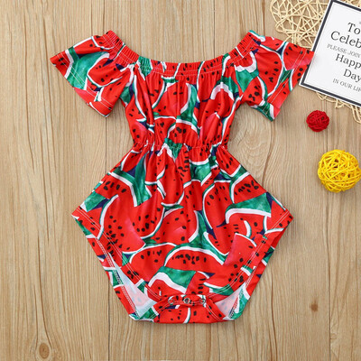 

Toddler Baby Girls Off-Shoulder Bodysuit Rompers Infant Watermelon Jumpsuit