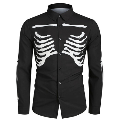 

Toponeto Mens Autumn Fashion Casual Halloween Printed Long-sleeved Top Blouse Shirt