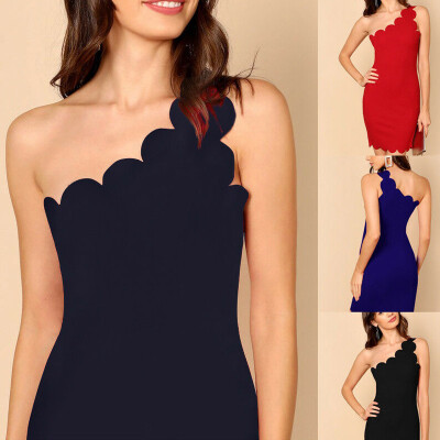 

Women Sexy One Shoulder Sleeveless Bodycon Ladies Evening Party Club Mini Dress