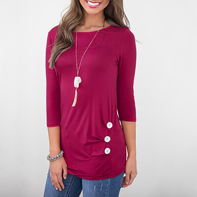 

Nomeni Fashion Women Ladies 34 Sleeve Solid Button Blouse Tops Clothes T Shirt
