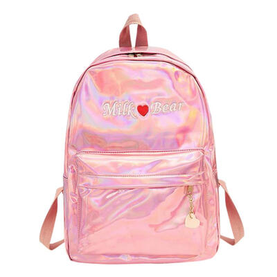 

Holographic Laser PU Backpacks Women Embroidery Girls Shoulder School Bags