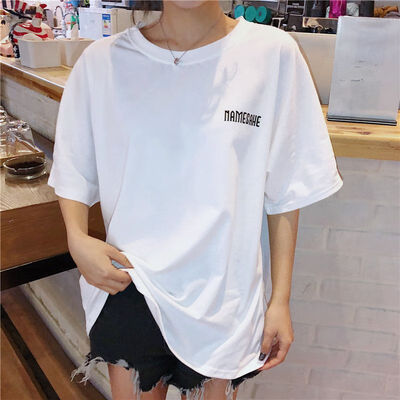 

Women T Shirt Summer Round Collar Tee Letter Print T Shirt Loose Short Sleeve Tops Casual Simple t shirt