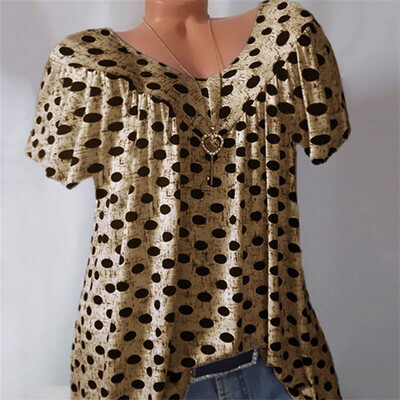 

Nomeni Women Plus Size Casual Dot V Neck Print Daily Short Sleeve Tops Shirt Blouse