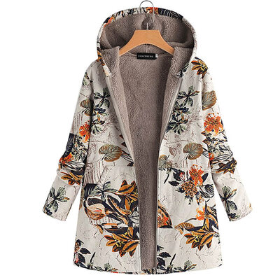 

Women Winter Warm Fleece Lined Hooded Jacket Parka Floral Coat Jacket Outwear